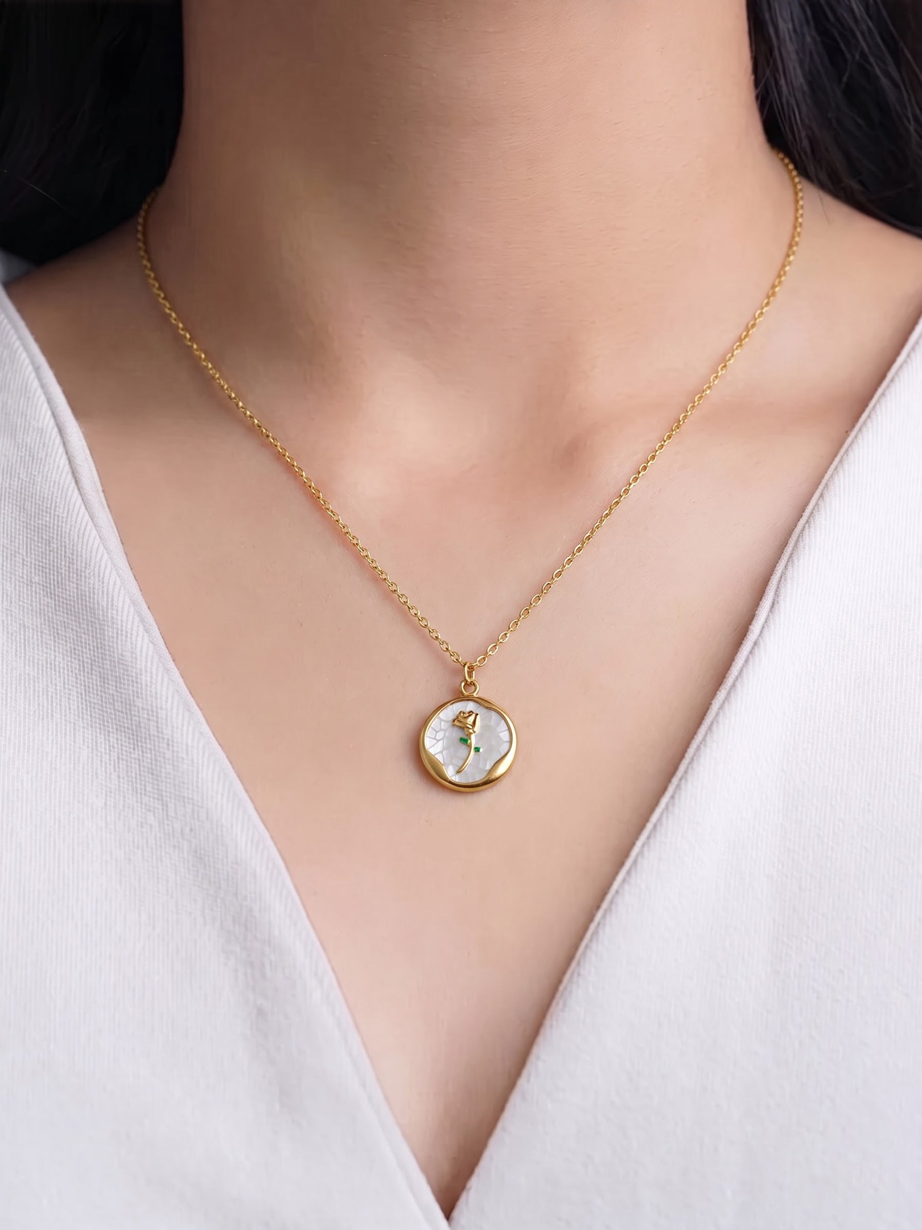 Rosmira Rose 18K Gold Plated Women's Chain Pendant Necklace