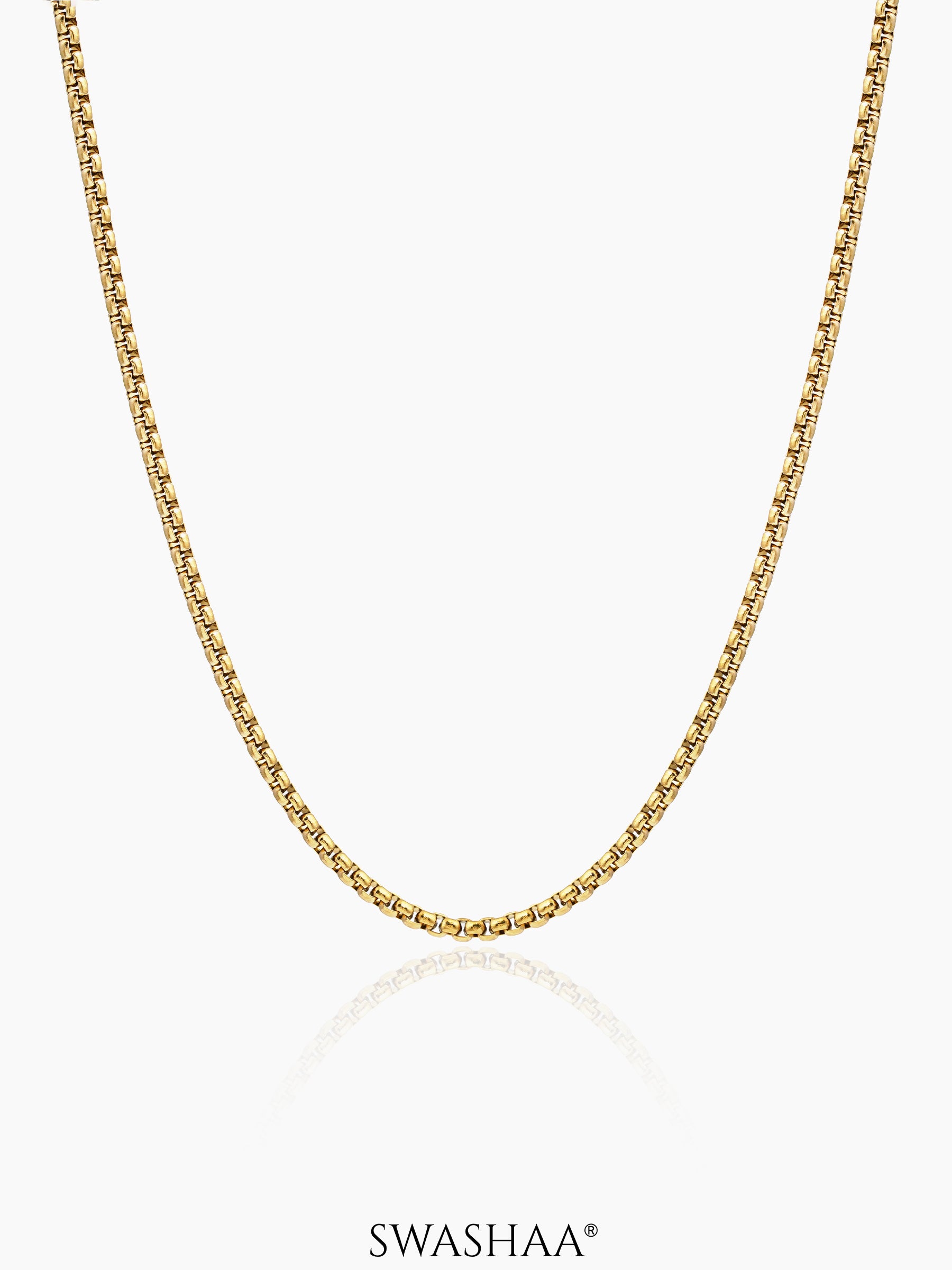 Round Box 18K Gold Plated 2 MM Men's Chain