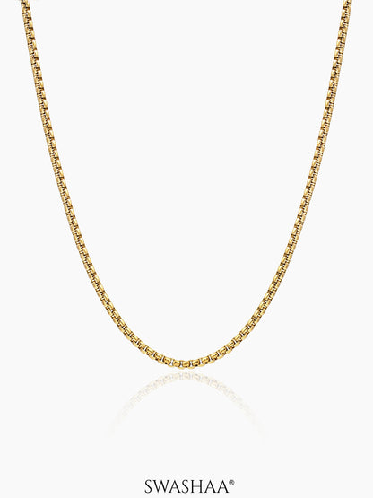 Round Box 18K Gold Plated 2 MM Men's Chain