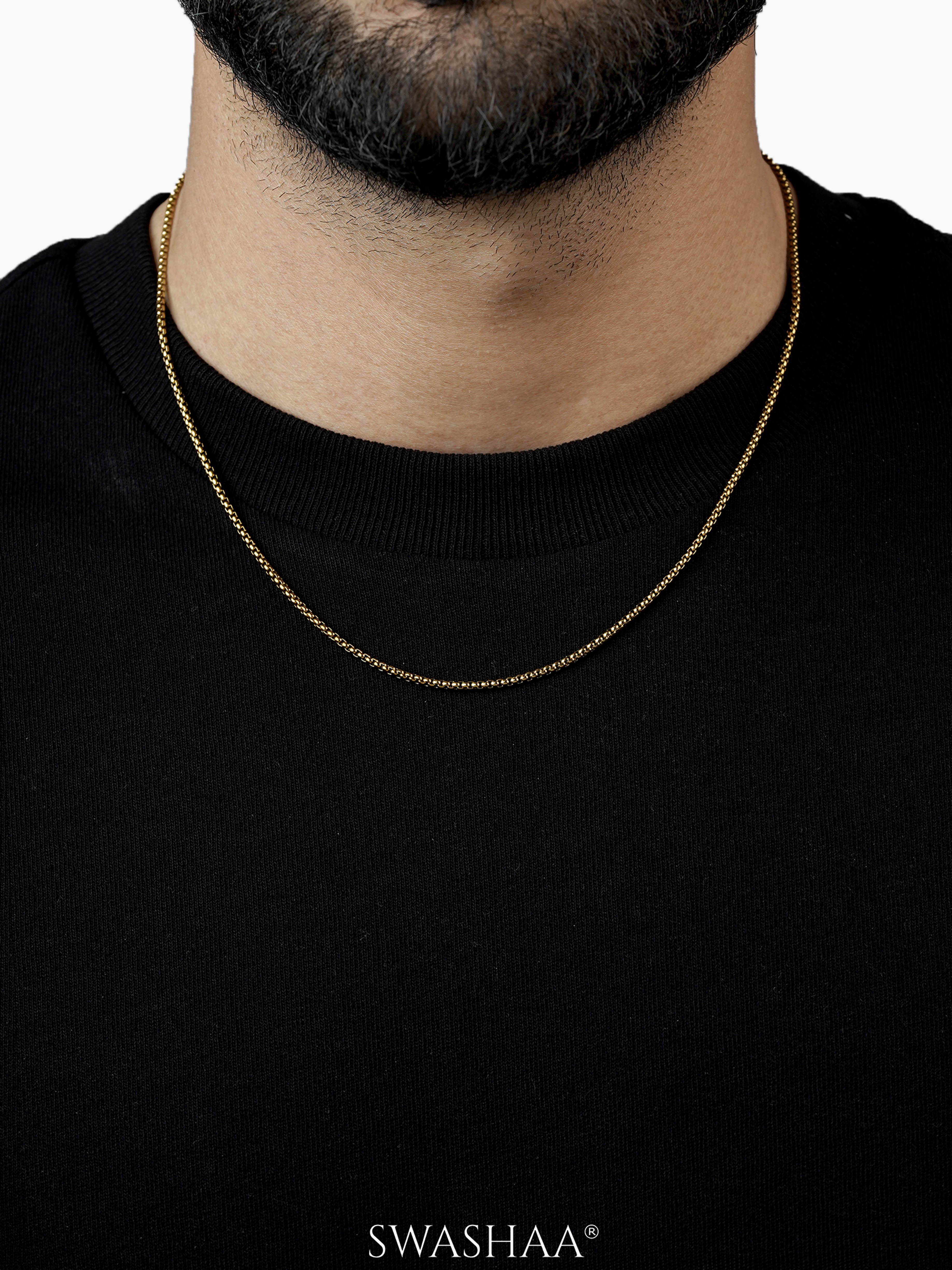Round Box 18K Gold Plated 2 MM Men's Chain