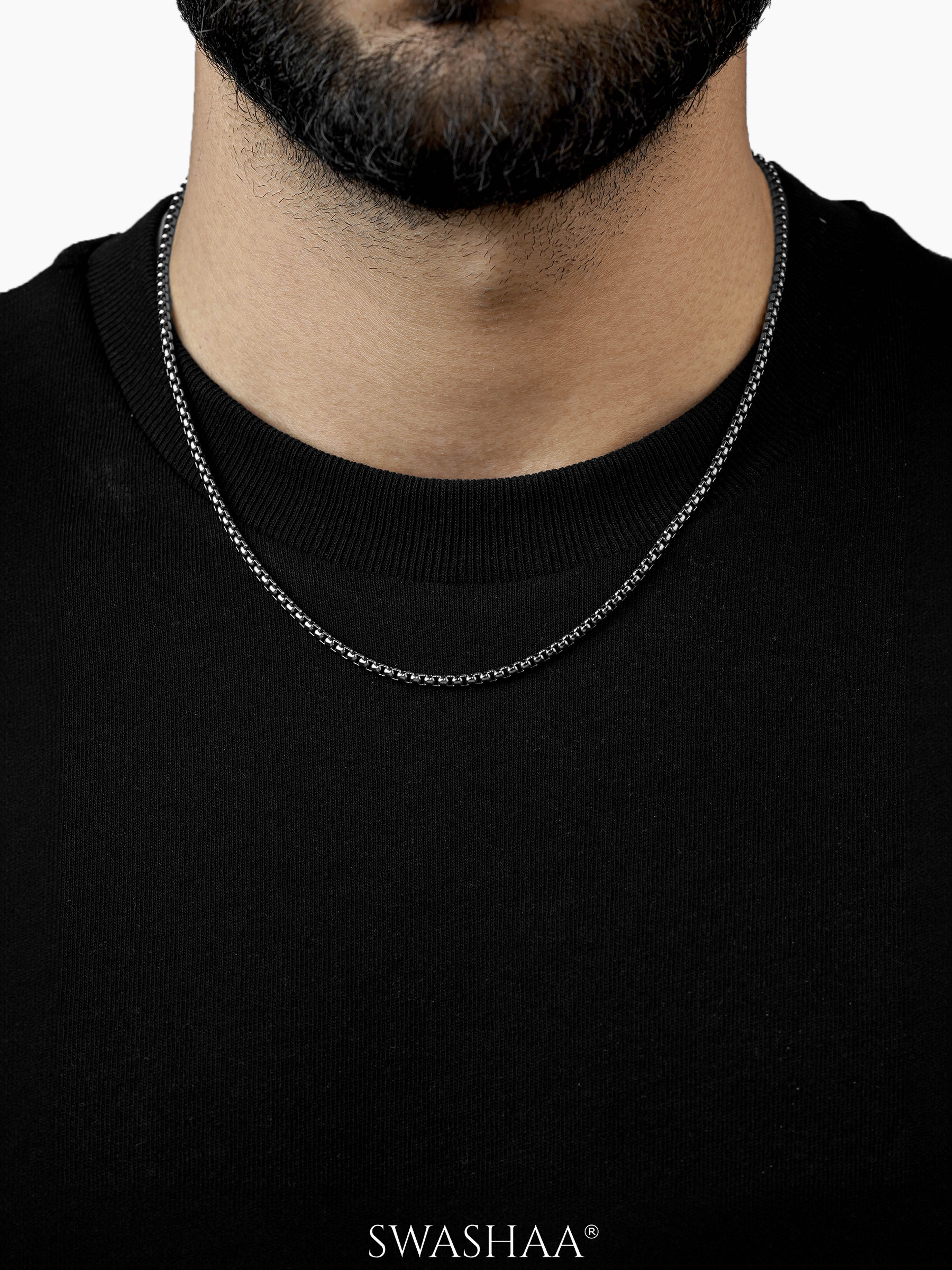Round Box Silver 3 MM Men's Chain