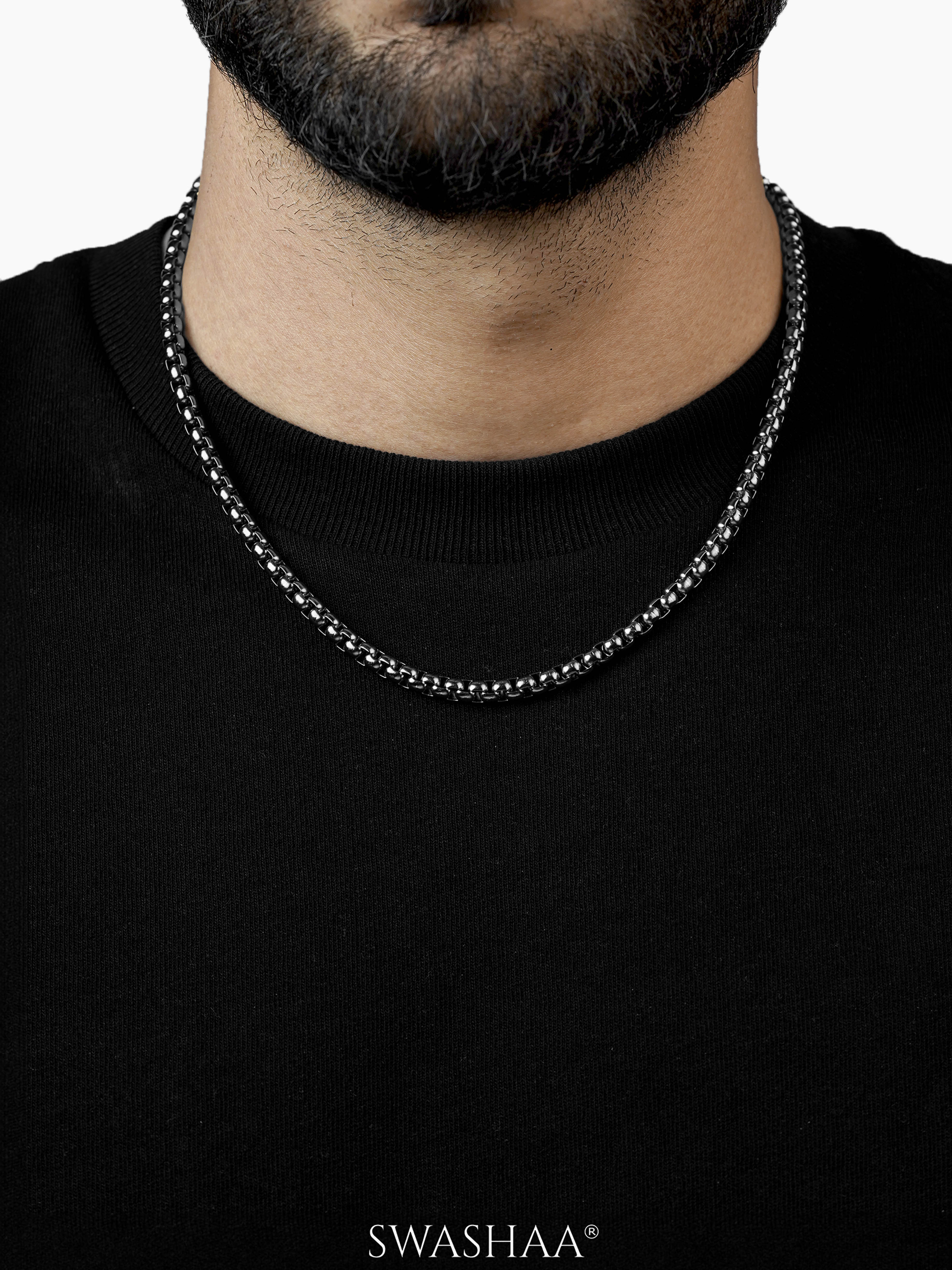 Round Box Silver 5 MM Men's Chain