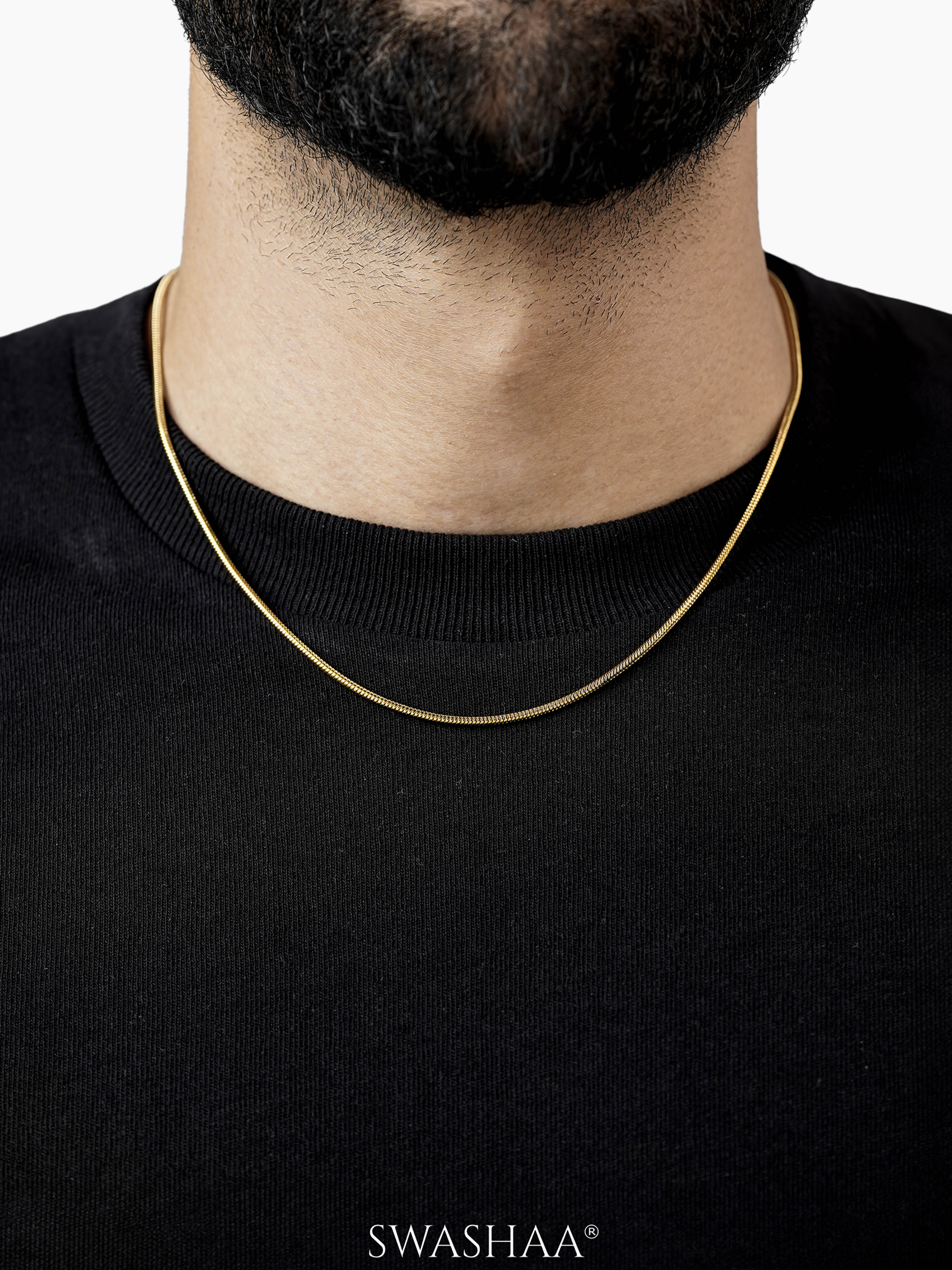 Round Snake 18K Gold Plated 2 MM Men's Chain