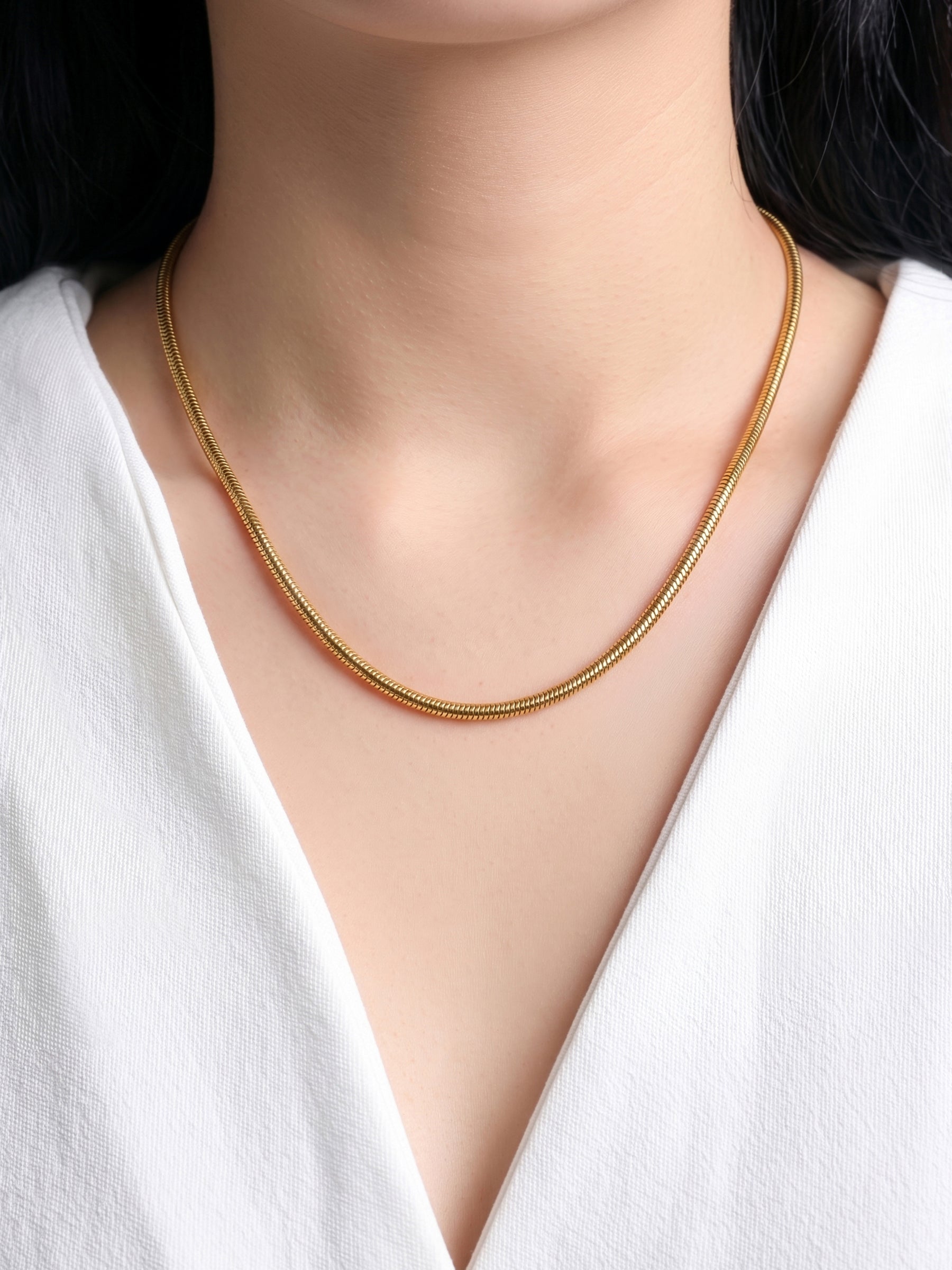 Round Snake 3MM 18K Gold Plated Women's Chain 