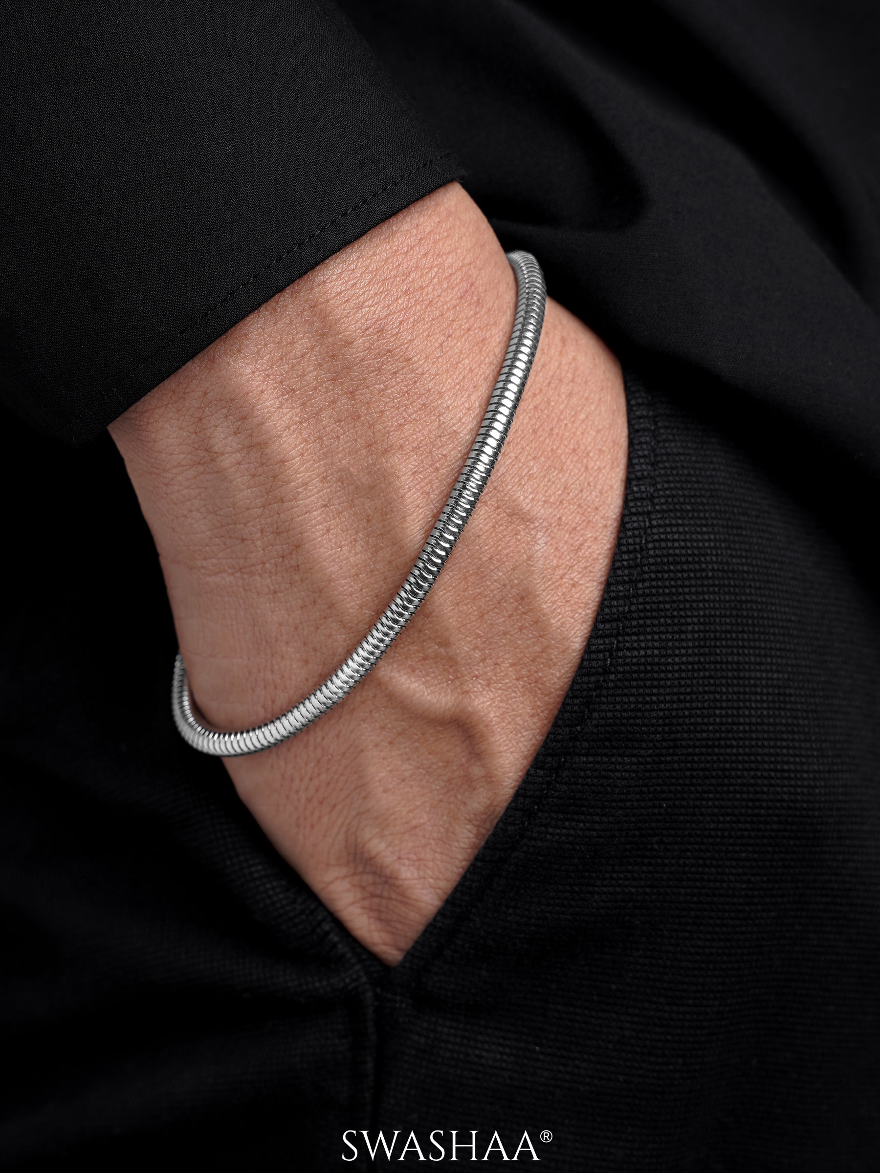 Round Snake Chain Silver 4 MM Men's Bracelet