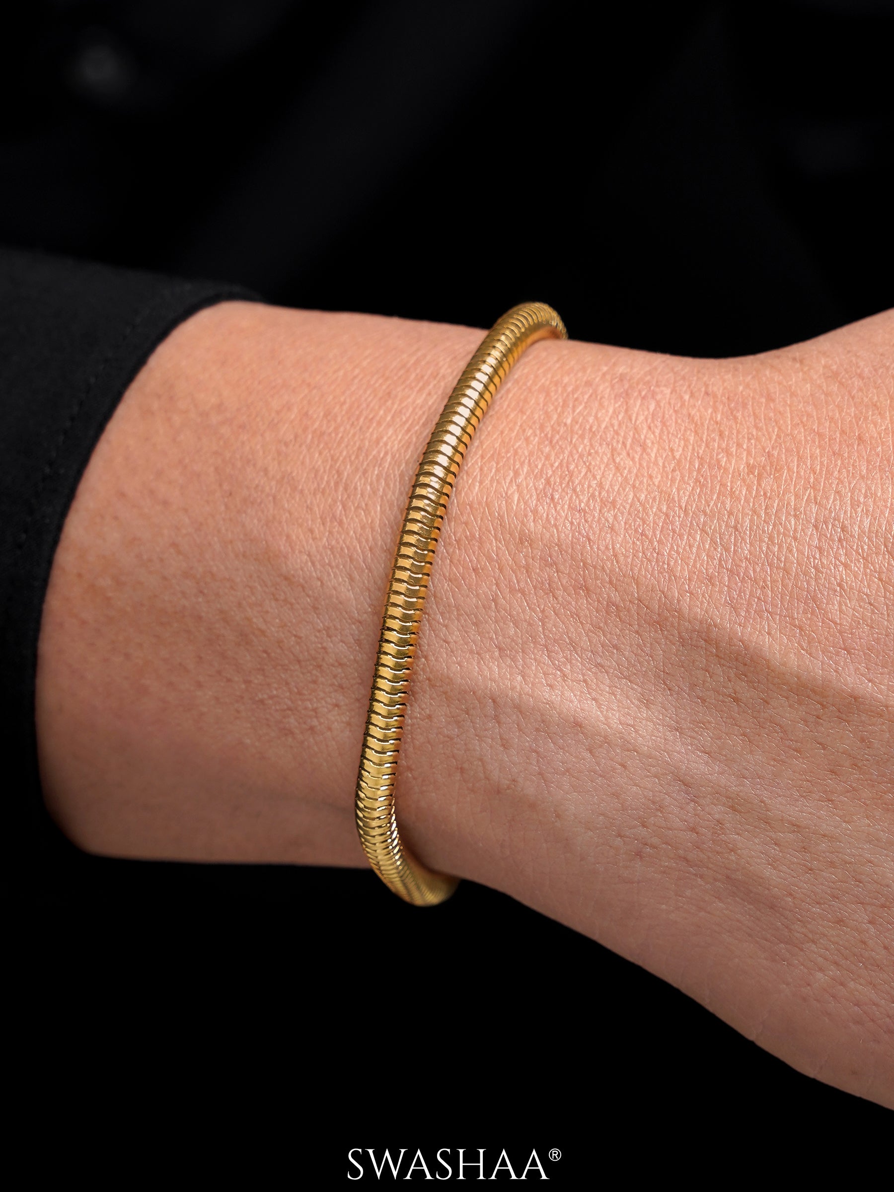 Round Snake Chain 18K Gold Plated 4 MM Men's Bracelet