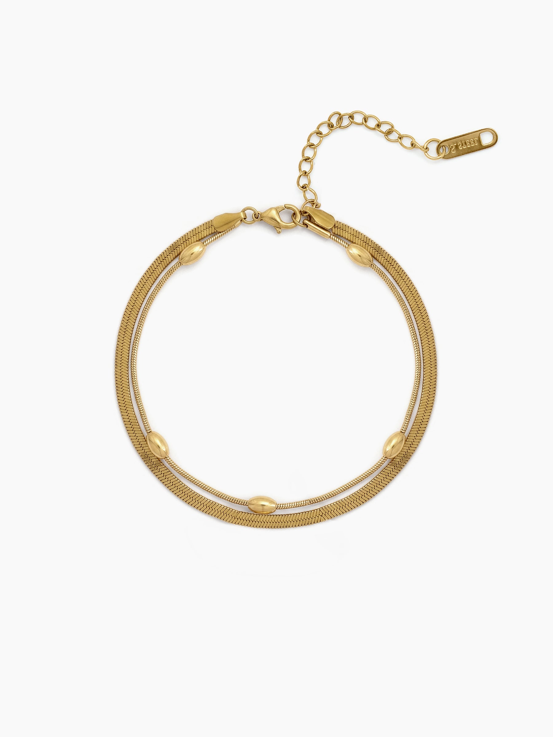 Rovelle Snake Round Snake Layered Chain Charms 18K Gold Plated Women's Anklets 
