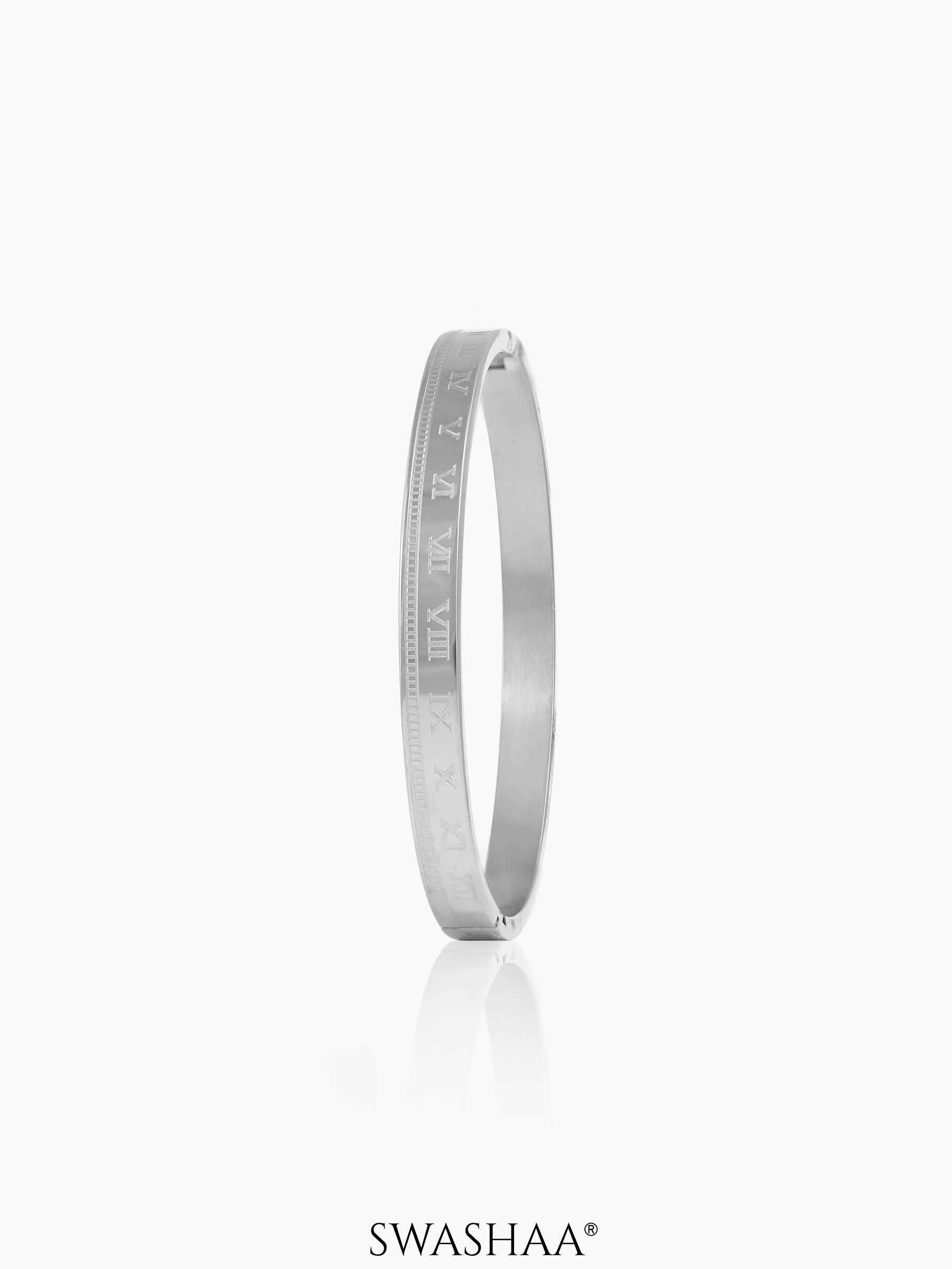 Royal Roman Numerals Silver Band Bracelet