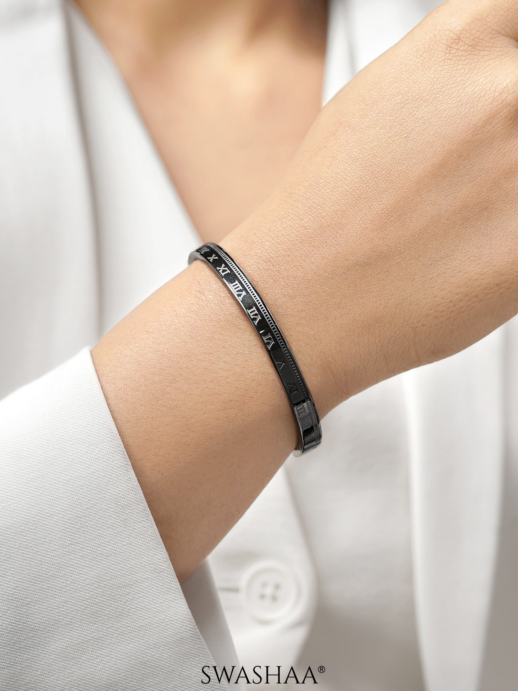 Royal Roman Numerals Black Band Bracelet