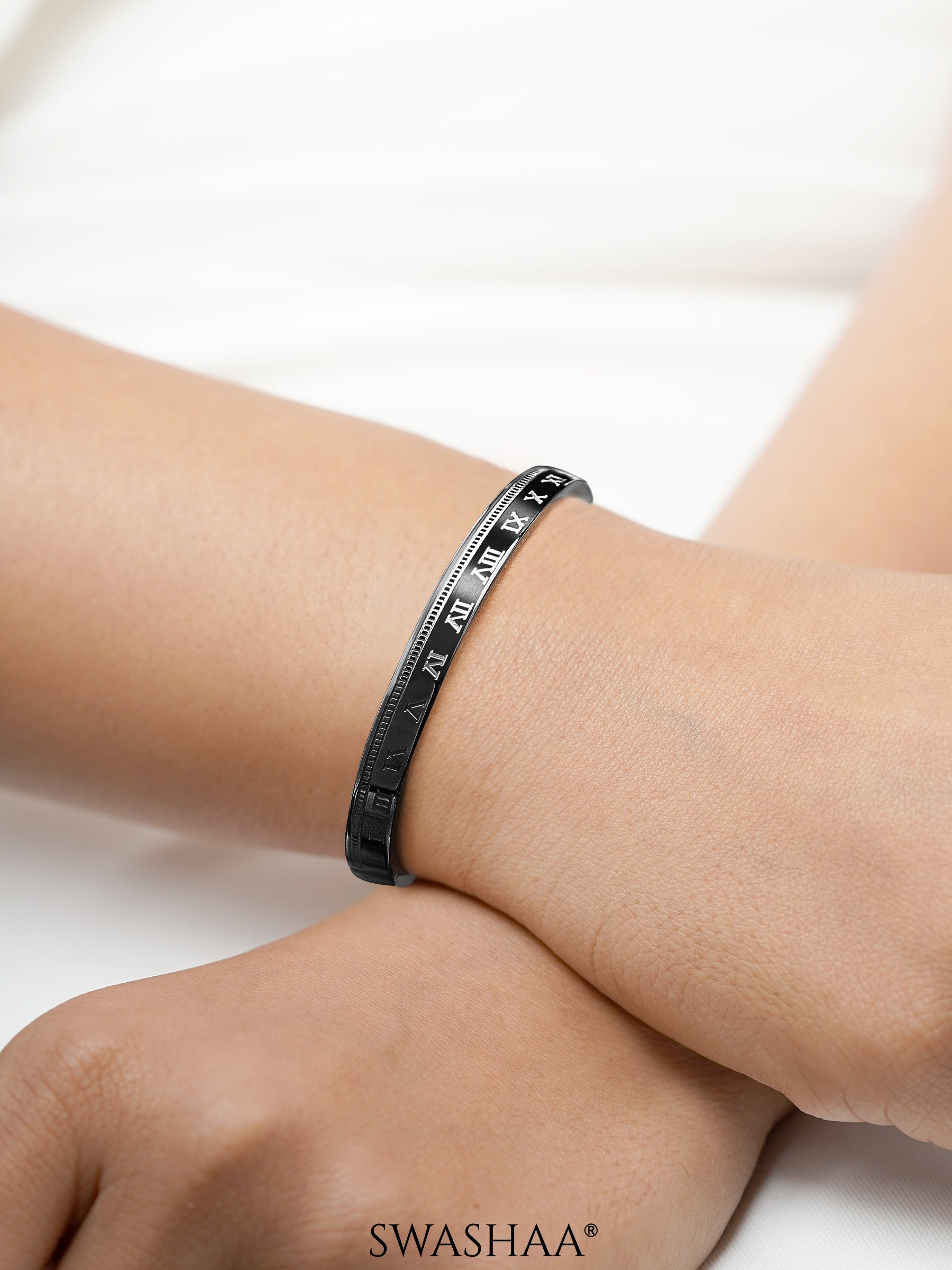 Royal Roman Numerals Black Band Bracelet