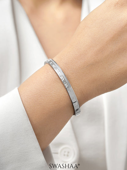 Royal Roman Numerals Silver Band Bracelet