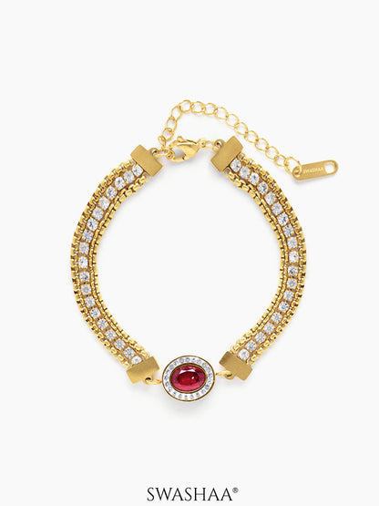  Red Stone Ruby 18K Gold Plated Loose Bracelet