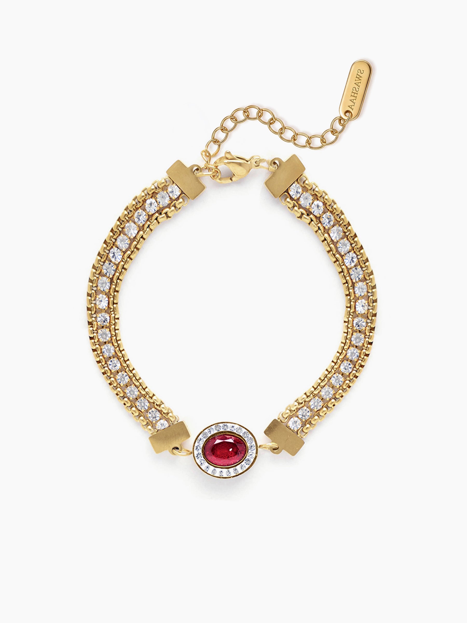 Red Stone Ruby 18K Gold Plated Rakhi