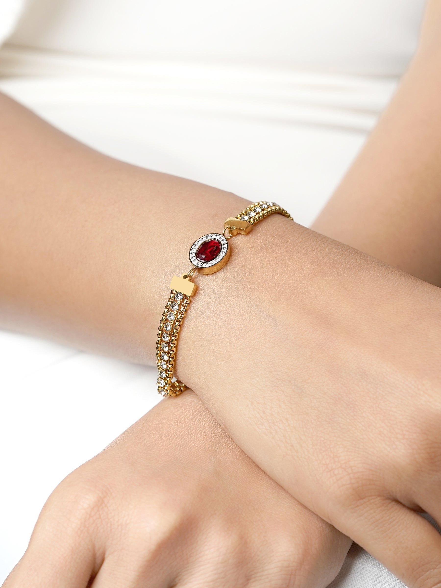  Red Stone Ruby 18K Gold Plated Loose Bracelet