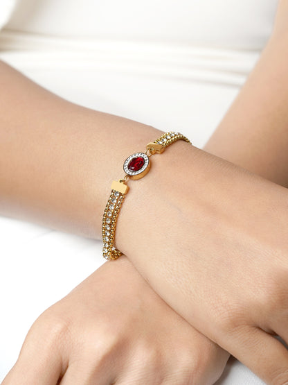  Red Stone Ruby 18K Gold Plated Loose Bracelet