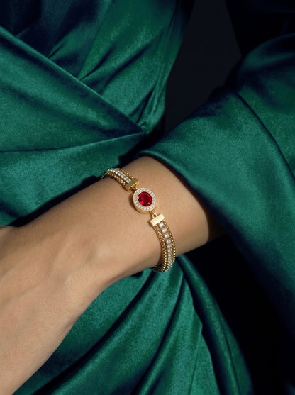 Red Stone Ruby 18K Gold Plated Loose Bracelet