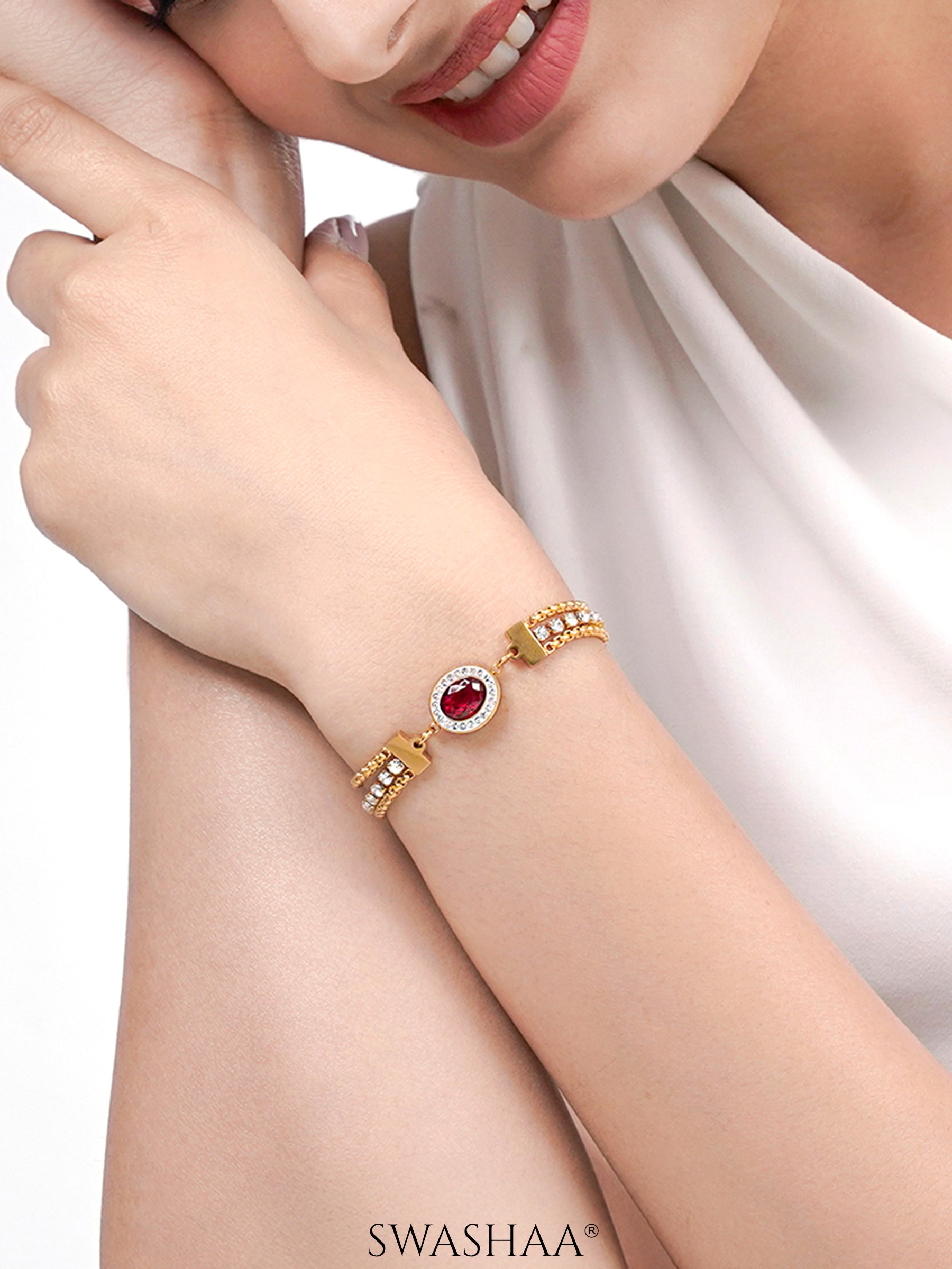  Red Stone Ruby 18K Gold Plated Loose Bracelet