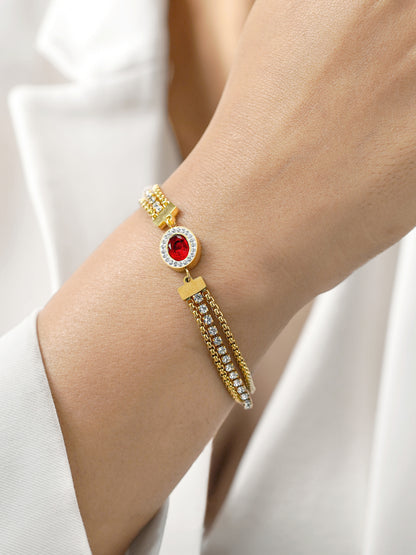  Red Stone Ruby 18K Gold Plated Loose Bracelet