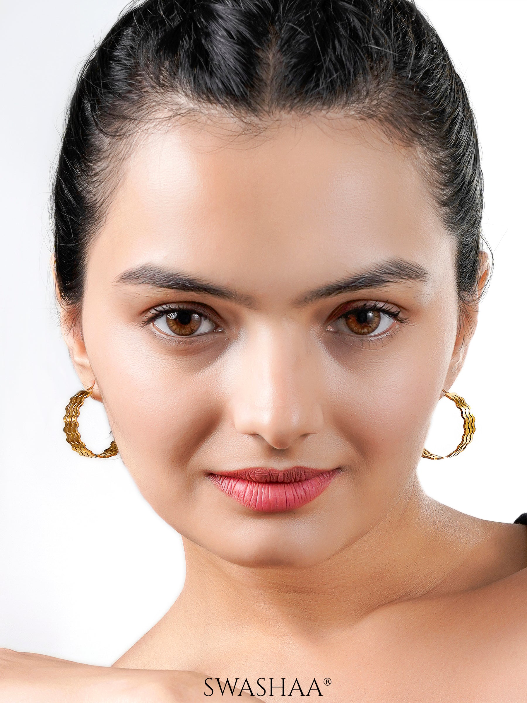 Rue Ripple Wavey Textured 18K Gold Plated Hoop Earrings