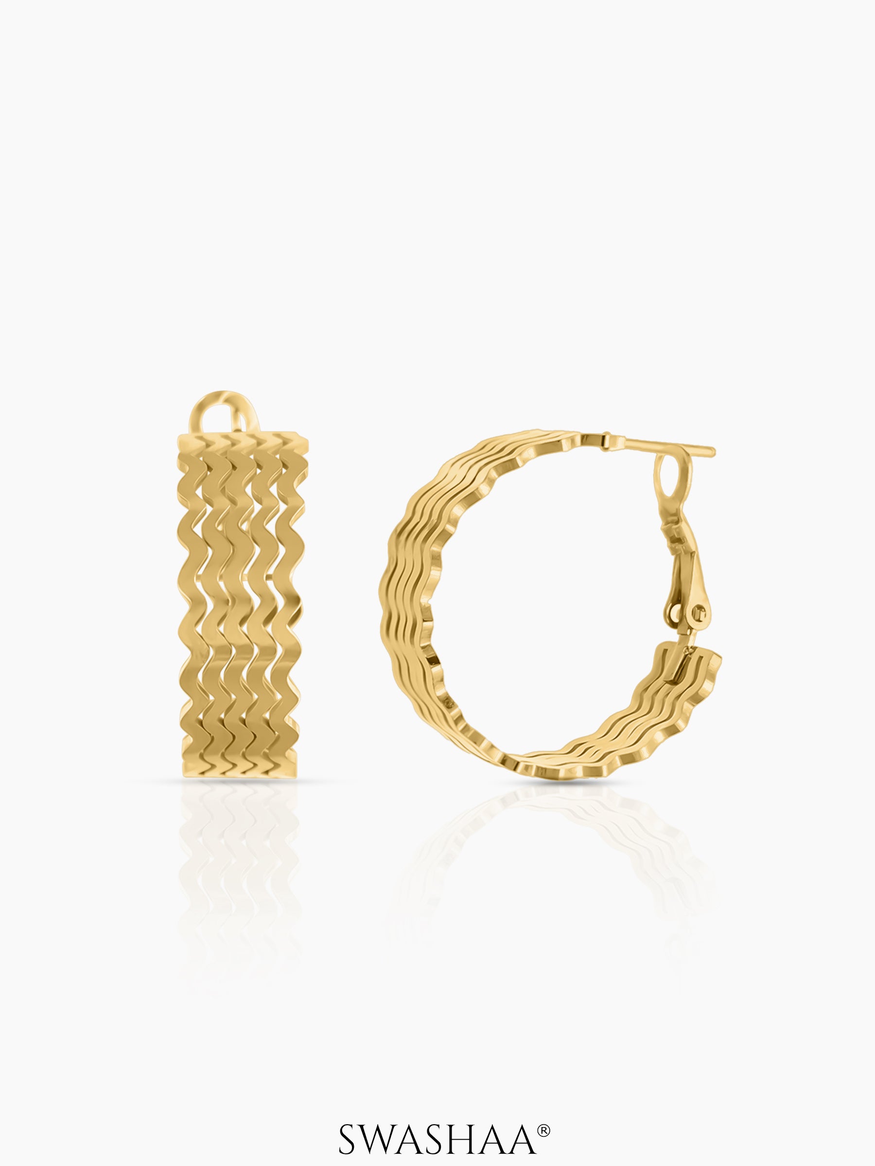 Rue Ripple Wavey Textured 18K Gold Plated Hoop Earrings