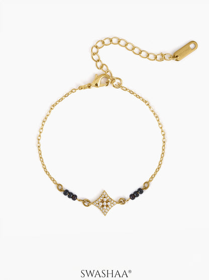 Ruhika Square Diamond Cluster Sparkling Charm 18K Gold Plated Mangalsutra Bracelet