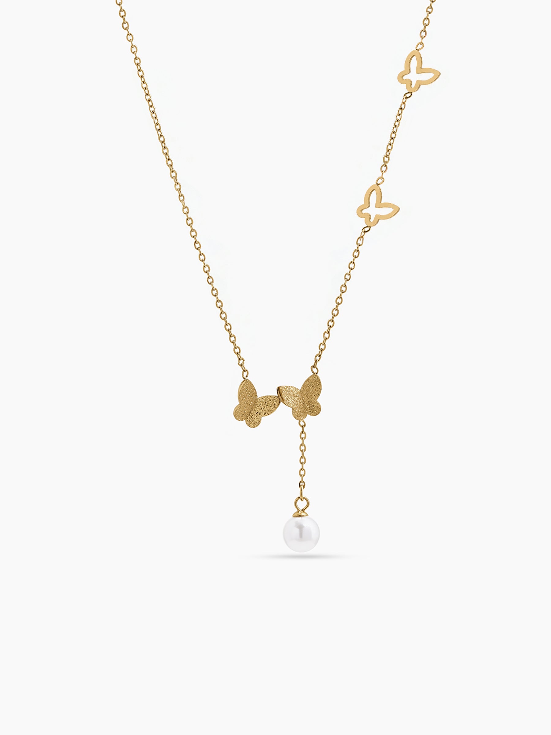 Rumiya Butterfly Pearl Drop 18K Gold Plated Women's Chain Pendant Necklace