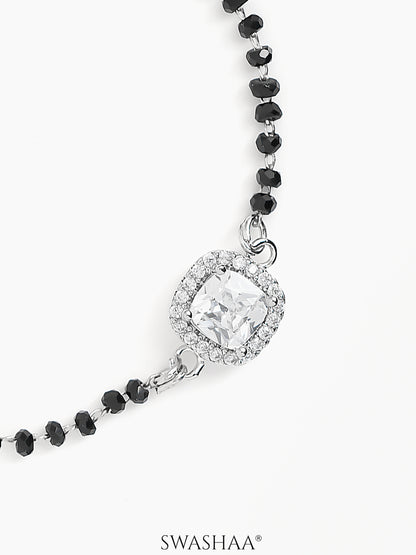Ruvina Solitaire Halo Black Beads Silver Mangalsutra Bracelet