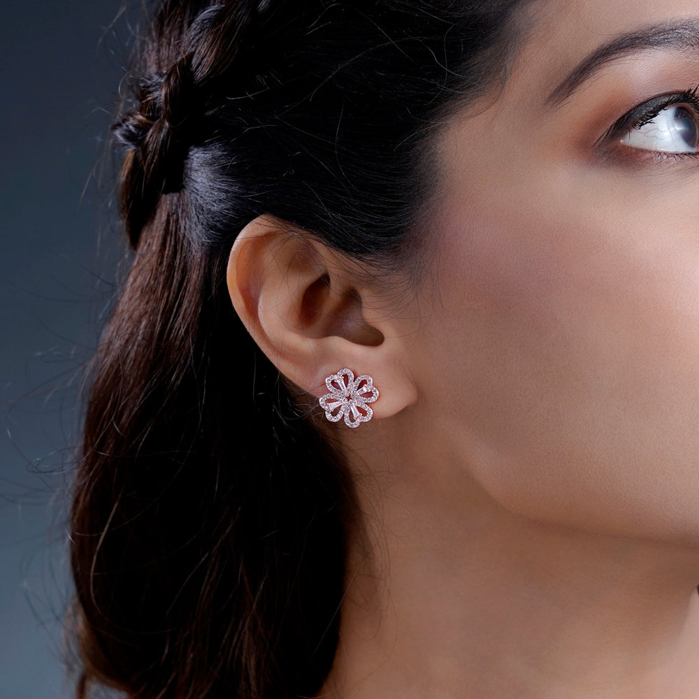 Shiny Clover Rosegold Plated Earrings - Swashaa