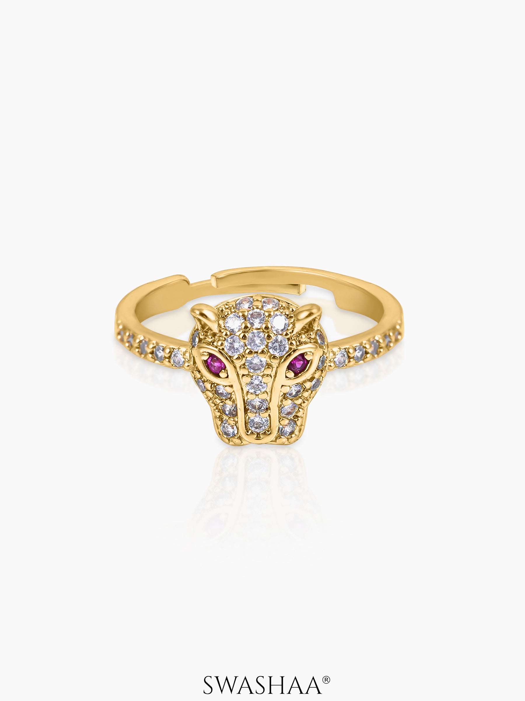 Sabyaa Leopard Face Ruby-red Diamond 18K Gold Plated Ring