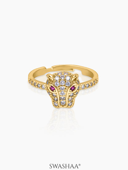 Sabyaa Leopard Face Ruby-red Diamond 18K Gold Plated Ring