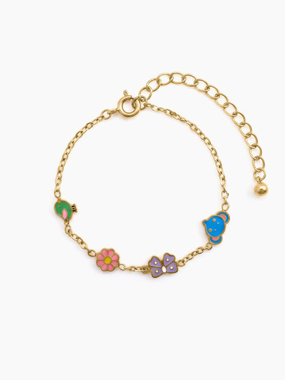Safari Animal Floral Bow Birds Charms 18K Gold Plated Kid's Bracelets