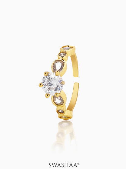 Saira Diamond Pear Oval Solitaire 18K Gold Plated Ring