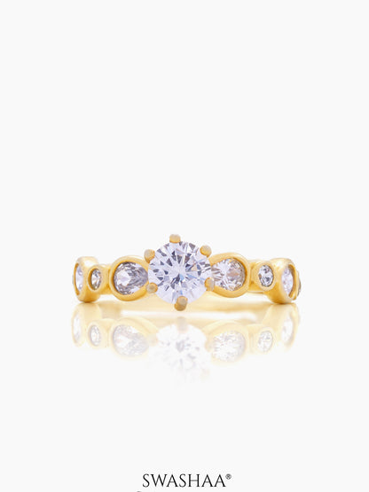 Saira Diamond Pear Oval Solitaire 18K Gold Plated Ring