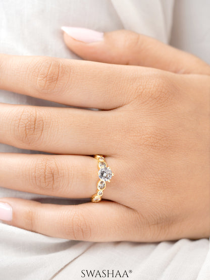 Saira Diamond Pear Oval Solitaire 18K Gold Plated Ring