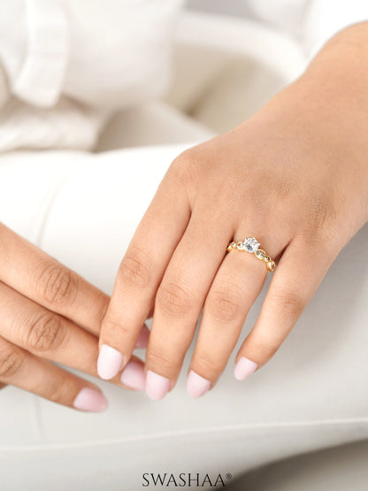 Saira Diamond Pear Oval Solitaire 18K Gold Plated Ring