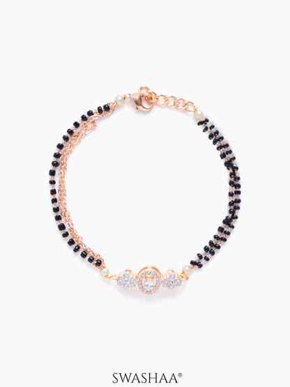 Sakhi Sparkling Diamonds Flower Charm Double Layered Rosegold Plated Mangalsutra Bracelet