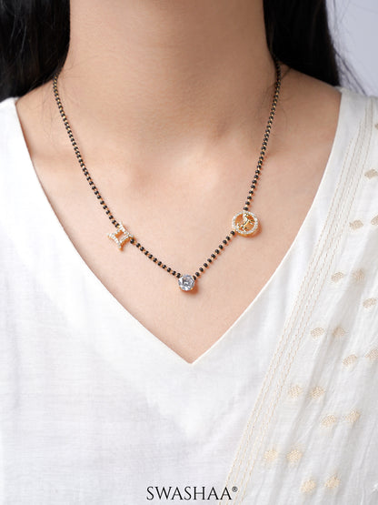 Samaa Sparkling Crystal Charm Diamond Circular Motif 18K Gold Plated Mangalsutra