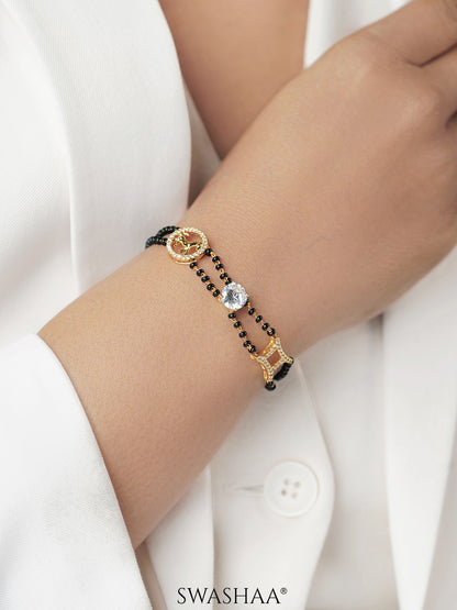 Samaa Sparkling Crystals Horse Motifs Charms 18K Gold Plated Mangalsutra Bracelet