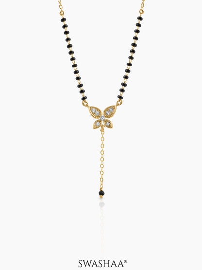 Samaira Butterfly Drop Chain Y-Shaped Diamond 18K Gold Plated Pendant Mangalsutra