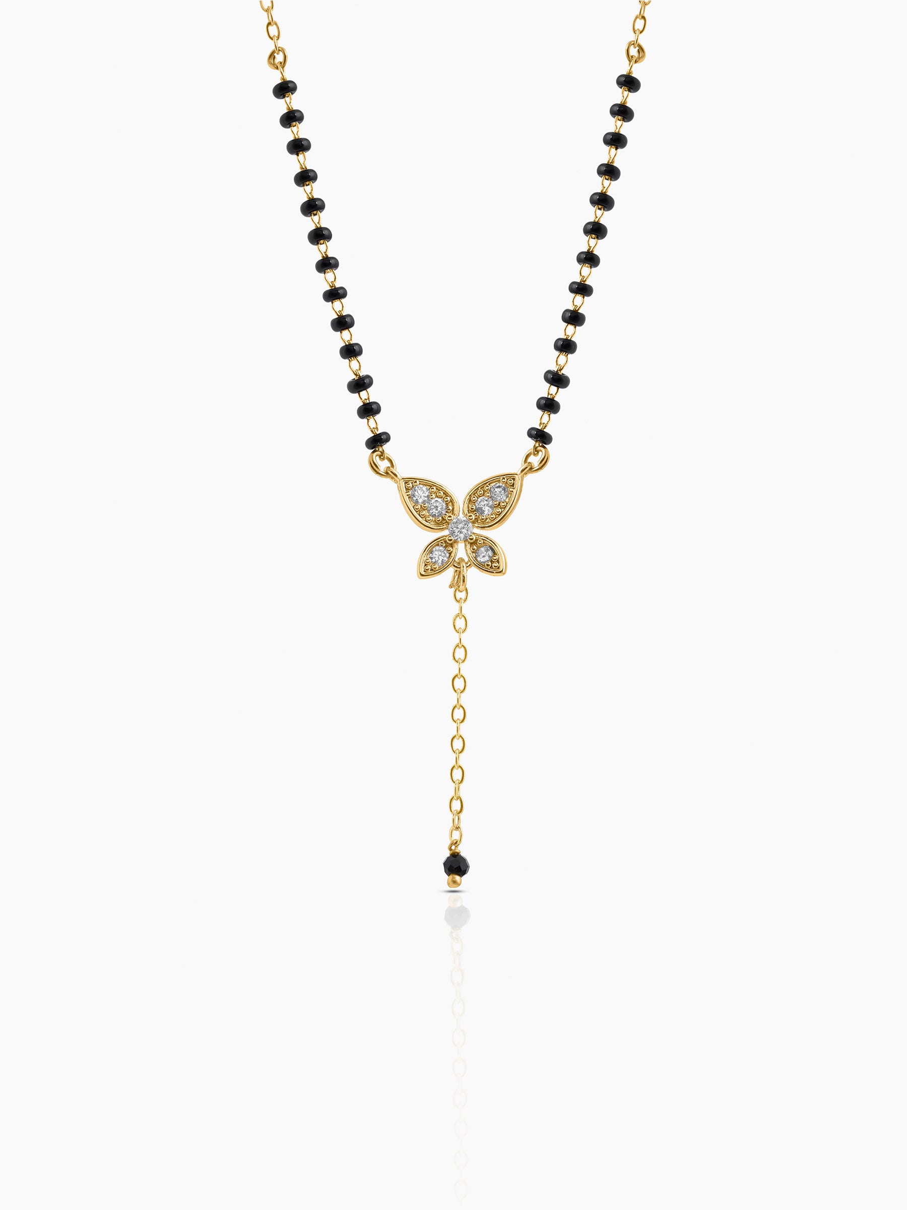 Samaira Butterfly Drop Chain Y-Shaped Diamond 18K Gold Plated Pendant Mangalsutra
