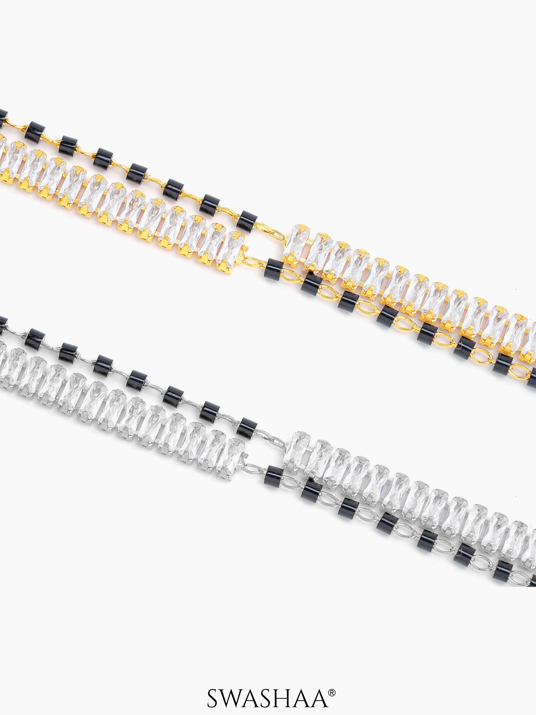 Samiha Baguette Diamond White Dual-Chain 18K Gold Plated-Silver Mangalsutra Bracelet