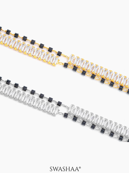 Samiha Baguette Diamond White Dual-Chain 18K Gold Plated-Silver Mangalsutra Bracelet