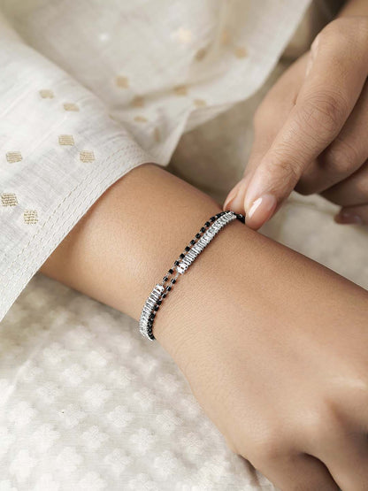 Samiha Baguette Diamond White Dual-Chain Silver Mangalsutra Bracelet