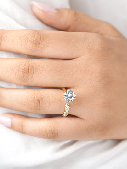 Samta Diamond Open Band Solitaire 14K Gold Plated Ring