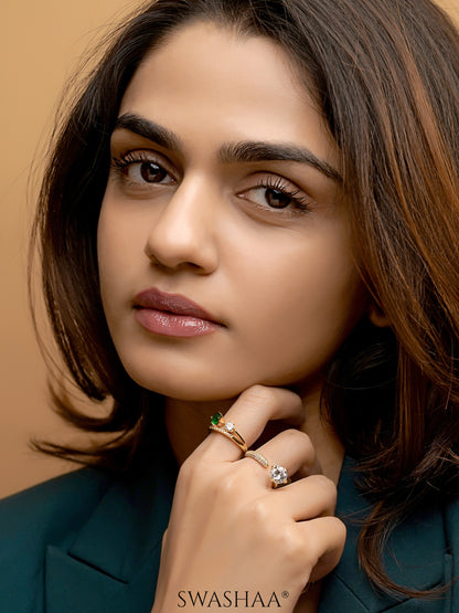 Samta Diamond Open Band Solitaire 14K Gold Plated Ring