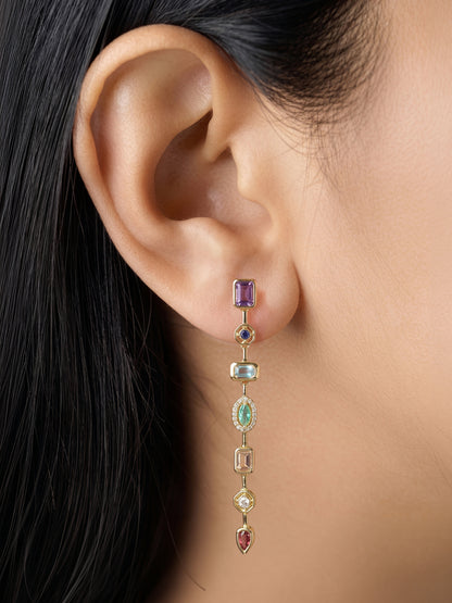 Sarelia 18K Gold Plated Multi Diamond Women's Stud Earrings