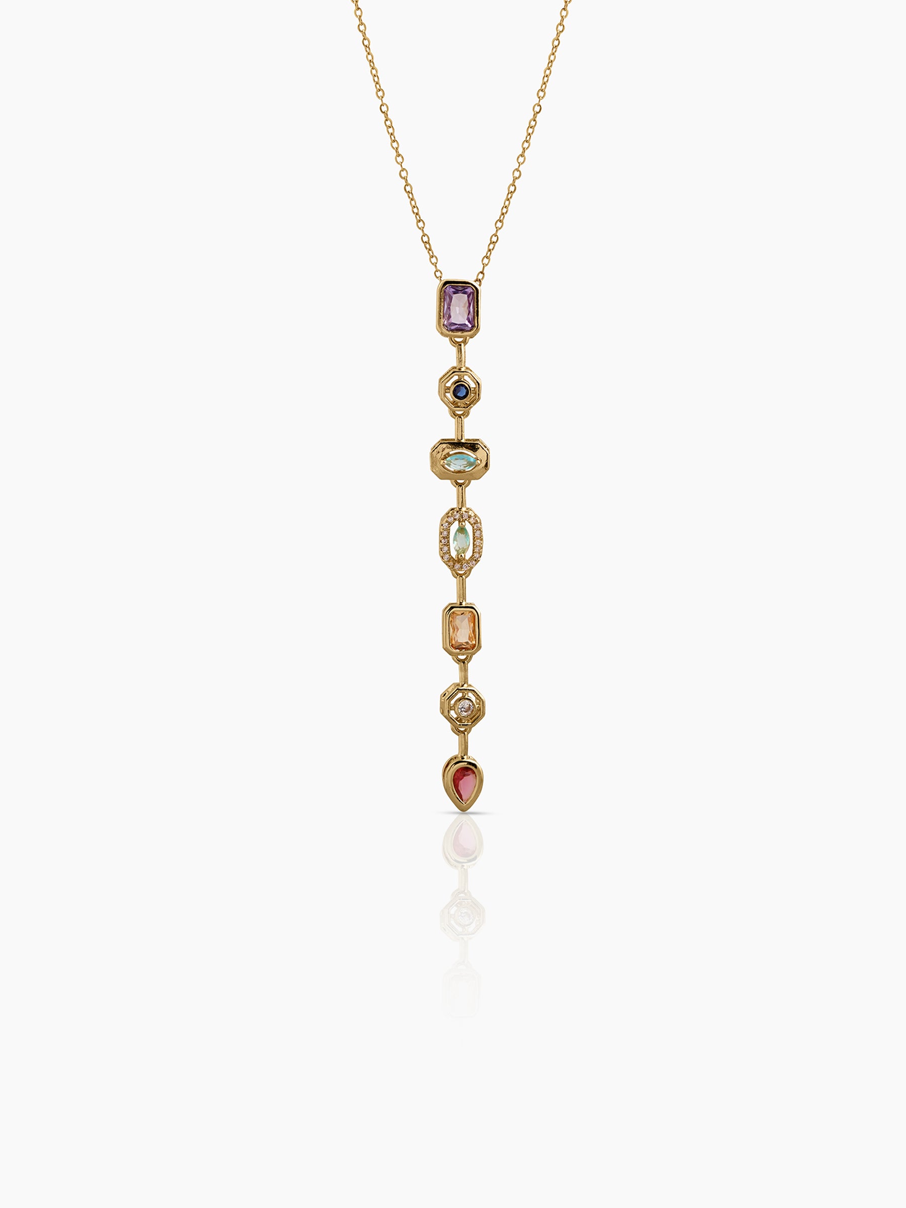 Sarelia Geometric - Pear Shape 18K Gold Plated Multi Diamond Solitaire Women's Y - Shaped Chain Pendant Necklace