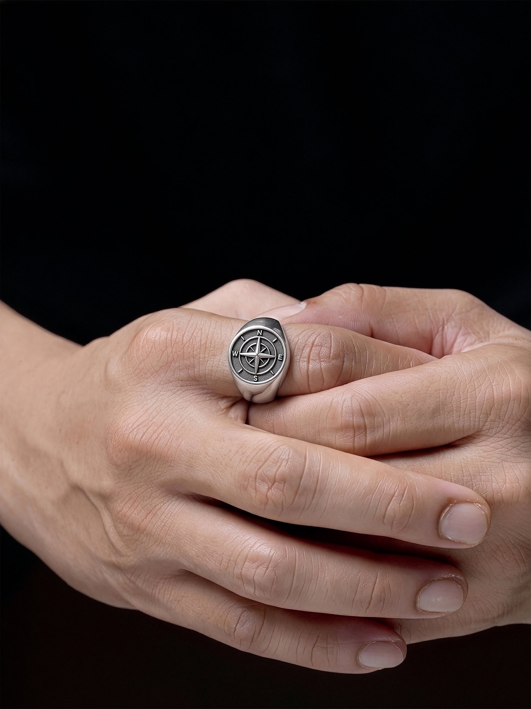 Saren Orbit Silver Signet Men's Rings - Swashaa