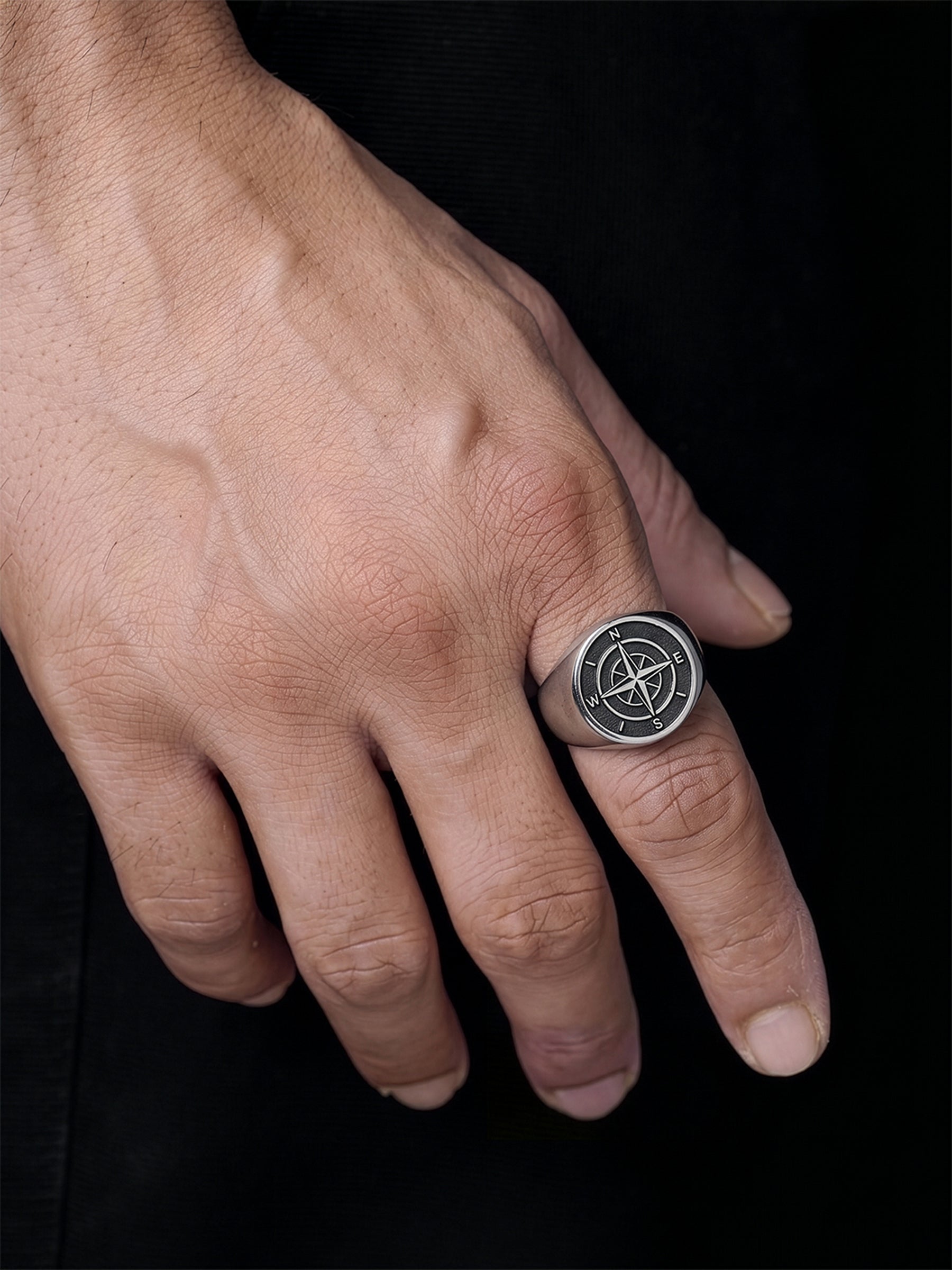 Saren Orbit Silver Signet Men's Rings - Swashaa