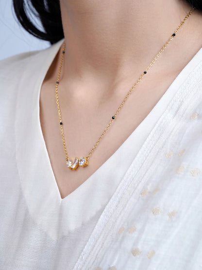 Sarika Trio Cluster Marquise Baguette Round Diamond 18K Gold Plated Mangalsutra
